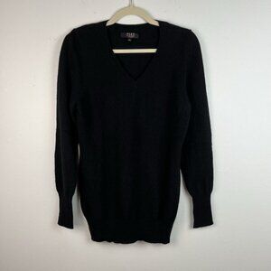Alex Marie 100% Cashmere Sweater Womens Sz L Black V Neck